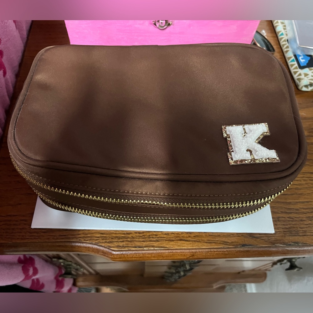 Stoney Clover Lane Brown Cosmetic Bag with Gold Zipper